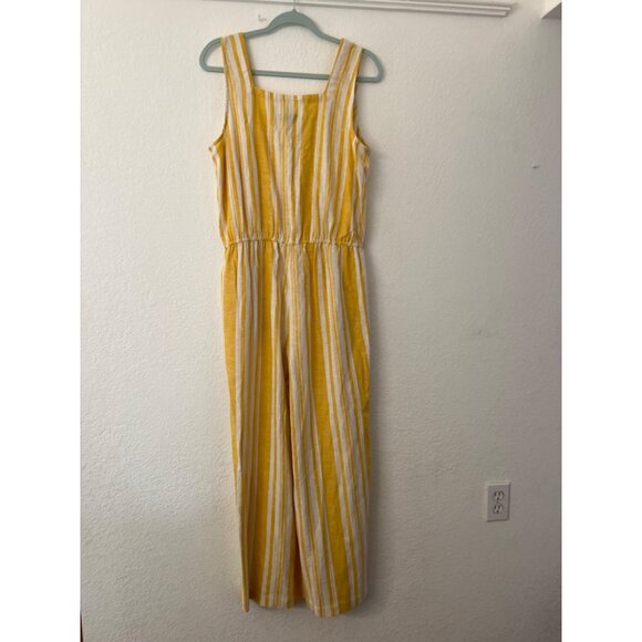 Jason Wu striped linen button front yellow jumpsuit women size medium - Picture 2 of 9